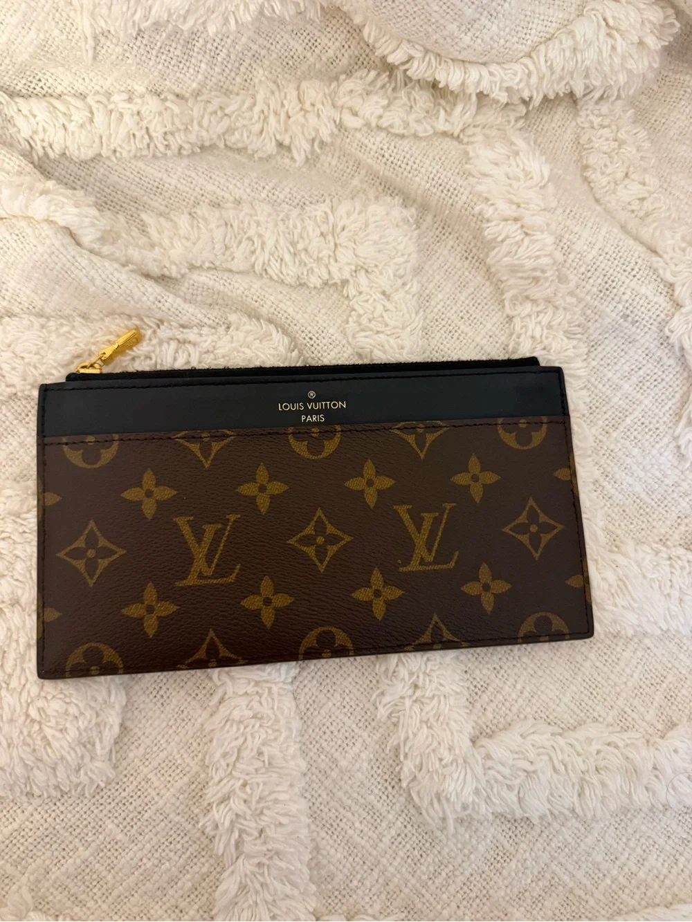 Louis Vuitton Brown Monogram Slim wallet  with Black Trim